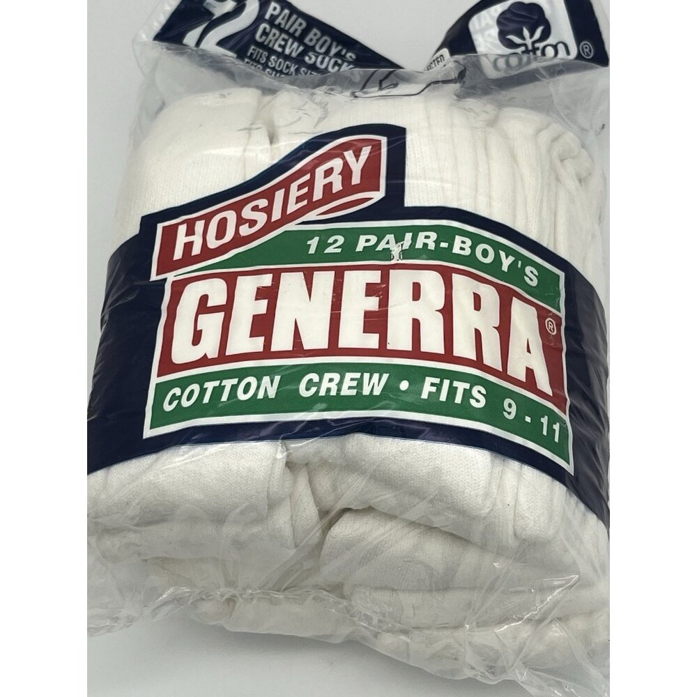 Vintage Generra Boy's Cotton Crew Socks Fits Shoe 4-9 White Cotton Blend 12pk